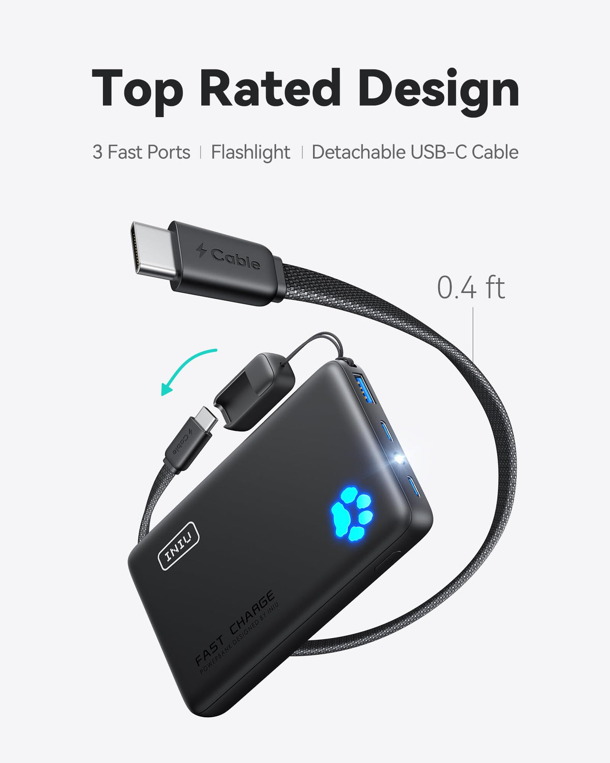 INIU 10000mAh 45W Fast Charging Portable Charger, Smaller Travel Power Bank